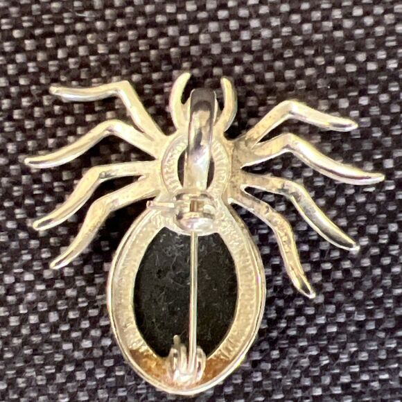 Vintage Silver Tone and Druzy Style Stone Spider Brooch And Earring Set - Picture 4 of 7